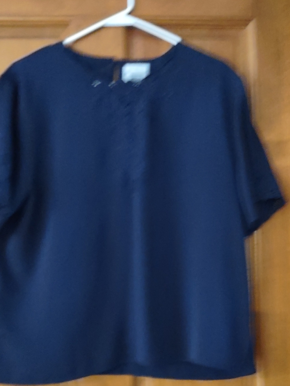 Women's Dressy Navy Short-Sleeve Blouse.